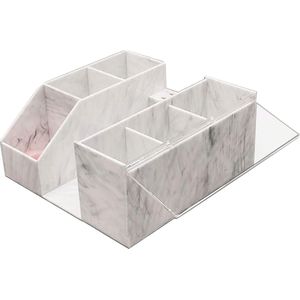 Acryl make-up organizer - grote cosmetica opbergdoos voor op het bureaublad - wit - met meerdere compartimenten