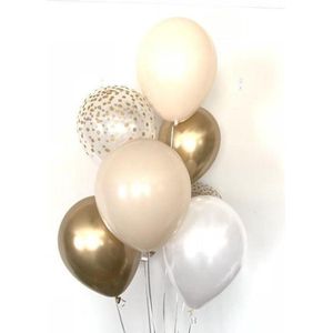 Huwelijk / Bruiloft - Geboorte - Verjaardag ballonnen | Beige - Goud - Off-White / Wit - Transparant - Polkadot Dots | Baby Shower - Kraamfeest - Fotoshoot - Wedding - Birthday - Party - Feest - Huwelijk | Decoratie | DH collection