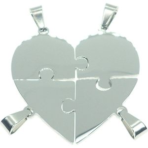 Vriendschapshartje® 4 Puzzelstukjes hart - bff ketting voor 4 - personaliseer - inclusief graveren