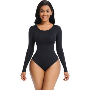 Bodysuit Shapewear Ronde hals - Lange mouw - Zwart - 3XL/4XL