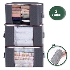 Duurzame Opbergtas en Organiser voor dekbed en kleding - 60 x 43 x 35 cm - Set 3 opbergers - Incl stekker opbergtas