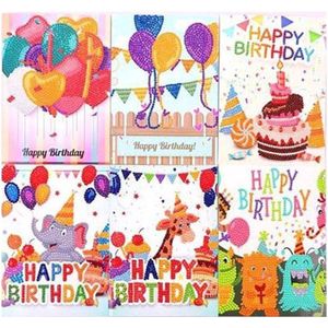 Cards & Crafts  6 Diamond Painting kaarten - Happy Birthday Pakket - 6 verjaardagskaarten - Inclusief enveloppen - Diamond Paintings - 13x18cm
