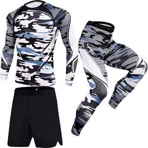 WoYoW® - Mannen Compressie Sport Thermisch Ondergoed - Winter Warm Kompres Lange Onderbroek, Shirt, Tops, Bottom en Short Pant Pak - Warmte & Prestatie - Wit Camouflage - XL