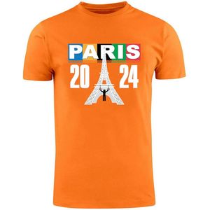 Parijs 2024 Oranje T-shirt - nederland - sport - atletiek - hardlopen - paris - eiffeltoren - goud - holland