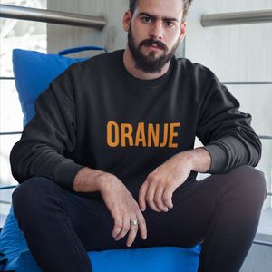 Zwarte Koningsdag Trui Met Tekst Oranje In Oranje - Maat 3XL - Uniseks Pasvorm - Oranje Feestkleding