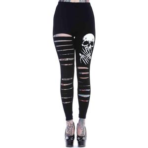 Banned Legging -S- The slashed skull Halloween Zwart/Wit