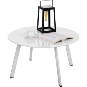 Bijzettafel van metaal, tuinbijzettafel, rond, koffietafel en salontafel met verstelbare tafelpoten (wit, Ø 70 x 40 H cm)