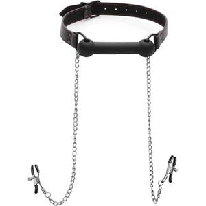 XR Brands - Strict - Silicone Bit Gag + Nipple Clamps - Black