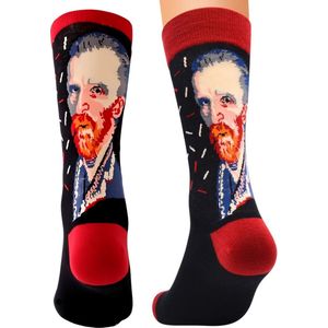 Vincent van Gogh sokken - Bruin/Rood met Zelfportret - Kunstsokken maat 37-41