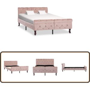 Stijlvol Roze Fluwelen Bedframe 120x200 cm Klassieke Bed Frame - Rozen Kleur - Velvet Bed - Tweepersoons Bed - Slaapkamer Meubels
