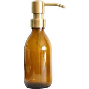 Groeikruid® Mini Zeeppompjes-sZeepdispenser Vrijstaands-s200 ml Amber Glas met RVS pompkops-sBronsgoud