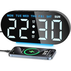 Digitale Wekker met 7.09 Inch LED Display, Verstelbare Helderheid, Duale Alarmen en Nachtlampje