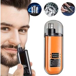 Oplaadbare Neus- en Oortrimmer met LED Display – USB | Pijnloze Precisietrimmer voor Mannen & Vrouwen | RVS Dubbelzijdig Mes | Compact & Stil Design – Oranje