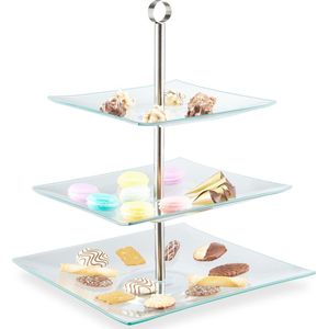 Relaxdays glazen etagere - 3 laags - hapjesschaal - serveerschaal - cupcake standaard