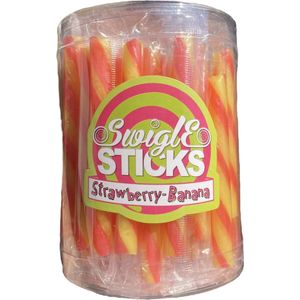 Swigle sticks - strawberry banana - 50 stuks - mini lolly’s - aardbei banaan zuurstokken - lolly - snoep
