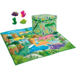 Speelkleed en Opbergbox in 1 - DeQUBE - Dinosaurus Speelmat en Opbergkist met Deksel - Inclusief 4 Dino Speelfiguren - 85 x 85 cm