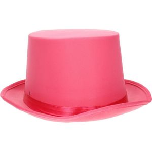 Fiestas Guirca verkleed hoge hoed - fuchsia roze - voor volwassenen - carnaval kleuren thema accessoires