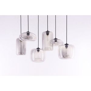 Hanglamp Grey Eef - luxe Folded glas - 6xE27 - grijs getint glas - 100cm