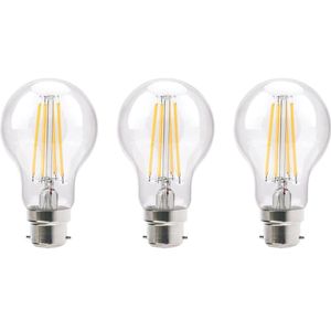 VITO LED Filament Lamp A60 B22 - 8W (vervangt 75W) - 1000lm - 2700K - Ø64mm - 220-240V - Energiezuinig - 3 stuks