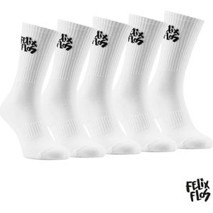 Felix Flos Bright Mode – 5-Pack - Maat 43-46 - Witte Sportsokken – Dames/Heren – Katoen – Schokdempend, Naadloos & Compressiezone