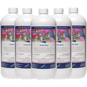 Handzeep Creme Rozen 1 liter - set van 5 stuks - Voordeelverpakking