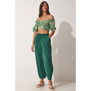 Happiness Istanbul Vrouwen Lang Normaal Wortel/Shalwar Smaragdgroene linnen viscose Shalwar-broek met zakken CV00001 voor dames