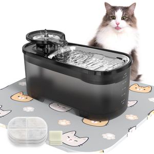 Waterfontein voor katten - 25 liter stil met actieve koolfilter watertank zwart transparant voor meerdere huisdieren