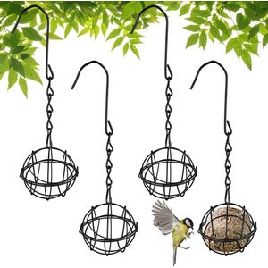 Vetbolhouder, 4 stuks vogelvoederstation, metalen vetbolhouder, voederhuisje om op te hangen voor vetbollen zonder net, mezenringen, tuin voor wilde vogels