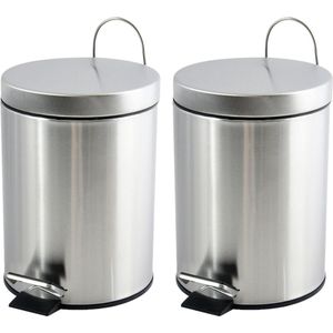 MSV Pedaalemmer - 2x - rvs - glans zilver - 5L - klein model - 20 x 27 cm - Badkamer/toilet