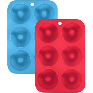 2 stuks silicone donut bakvormen - 6 anti-aanbak vormen voor cake, koekjes, bagels en muffins - Blauw en Rood