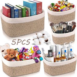 FAMKEEP 5-delige opbergmanden van katoenen touw, set opbergdozen, kleine manden voor organisatie en opslag voor slaapkamer, badkamer, keuken, kast, speelgoed, make-up