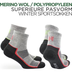 Norfolk - Hardloopsokken - 2 Paar - Merino wol Winter Sportsokken - Hardlopen - Maat 35-38 - Groen/Rood - Joel