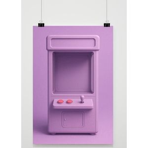 Paarse Arcadekast Poster - Games Posters - Minimalistisch - Retro - Spel - Wanddecoratie Gamekamer - 180 gram papier - S6976WV - Formaat 50 x 70cm
