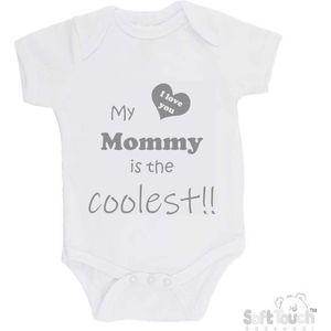 100% katoenen Romper ""My mommy is the coolest!! / I love you"" Moeder Moederdag Mama Unisex Katoen Wit/grijs Maat 56/62
