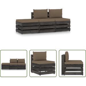 The Living Store Pallet Loungeset - Grenenhout - Taupe - 60 x 70 x 66 cm - Inclusief kussens