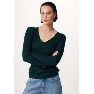 V-neck Rib Knit Trui Dames - Donker Groen - Maat XL