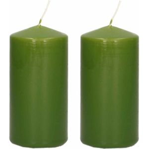 Trend Candles - Cilinderkaars - 6 x 12 cm - 40 uur - Olijfgroen - 2x