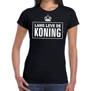 Zwart Lang leve de Koning tekst shirt dames - Oranje Koningsdag/ Holland supporter kleding XS