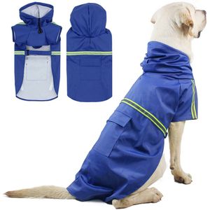 Regenjas voor huisdieren met capuchon, cape-stijl, reflecterende strips, zakontwerp, verstelbaar, kleine, middelgrote en grote honden, hondenregenjas, blauw 3XL