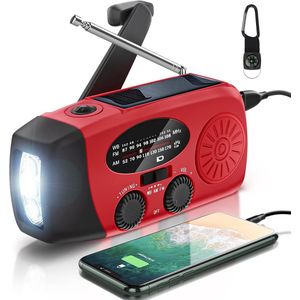 Draagbare noodradio - 2000mAh Zonnesolar dynamo, AM/FM/NOAA Weerradio, IPX3, USB-kabel, telefoonlader, LED zaklamp, SOS-alarm, Geschikt voor wandelen, kamperen