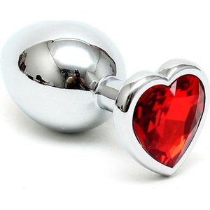 Rimba Bondage Play Butt plug SMALL met kristal in hartvorm - rood