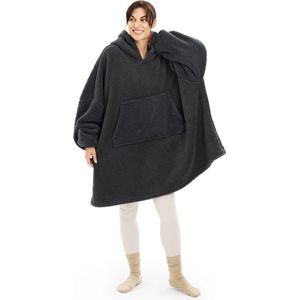 HOMELEVEL unisex hoodie van fleece - Cuddle hoodie voor dames en heren - Hoodie deken van bijzonder zachte, dikke fleece - Maat XL in zwart