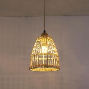 Goeco Hanglamp - 19*26cm - Medium - E27 - Natuurlijke Bamboe Rotan - Lijnlengte 1.2m - voor Eettafel Hal Keuken Woonkamer - Lamp Niet Inbegrepen
