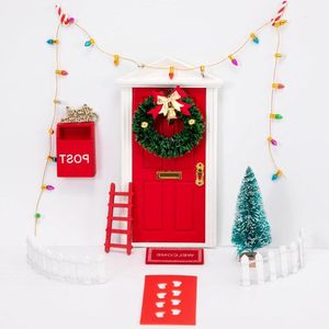 Christmas Door Accessory Set Elf Holder with Wreath Letter Box Fence Stairs