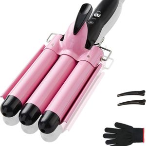 MKSS® Wafeltang – Wafeltang Voor Dik en Dun Haar – Wave Tang Voor krullen – Krultang met Handschoenen – Met Haarspelden - Roze en Zwart