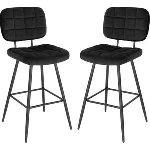 Kamyra® Set Van 2 Velvet Barstoelen - Bureaustoel, Barstoel, Eetkamerstoel - Zwart 45x45x98 cm