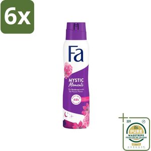 Fa - Deodorant Spray - Mystic Moments - Passiebloem geur - 48 uur Bescherming - 150 ml - Voordeelverpakking - 6 stuks - Passiebloem geur - 48 uur bescherming