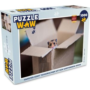 Puzzel Hamster komt tevoorschijn uit een kartonnen doos - Legpuzzel - Puzzel 1000 stukjes volwassenen
