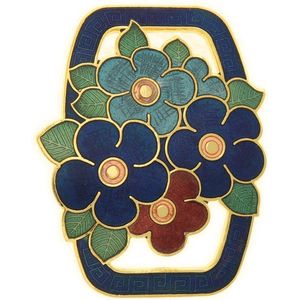 Behave - Rechthoek bloemen broche blauw tinten - Cloisonné - Statement