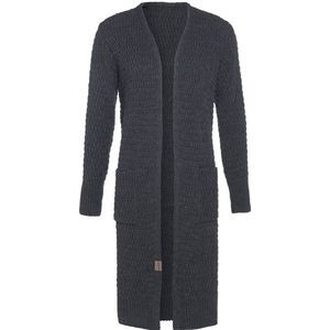 Knit Factory Jaida Lang Gebreid Dames Vest - Grof gebreid donkergrijs damesvest - Cardigan voor de herfst en winter - Lang vest tot over de knie - Antraciet - 36/38 - Met steekzakken